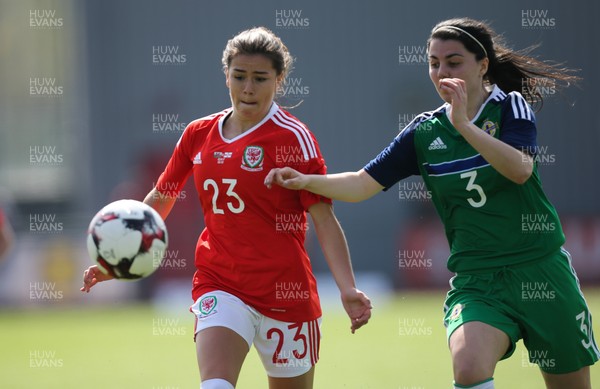 070417 - Wales Women v Northern Ireland Women, International Friendly  - Ffion Morgan of Wales and Jessica Foy of Northern Ireland compete for the ball