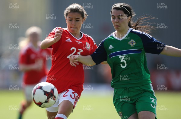 070417 - Wales Women v Northern Ireland Women, International Friendly  - Ffion Morgan of Wales and Jessica Foy of Northern Ireland compete for the ball