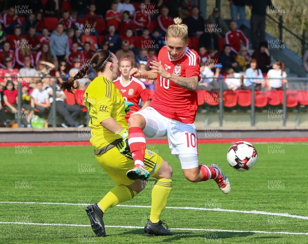 070417 - Wales Women v Northern Ireland Women, International Friendly  - Jessica Fishlock of Wales is challenged by Emma Higgins of Northern Ireland