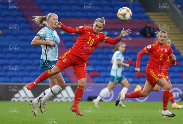 271020 - Wales Women v Norway Women - European Championship Qualifier - Jess Fishlock of Wales clears the  ball from Frida Maanum of Norway