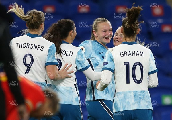 271020 - Wales Women v Norway Women - European Championship Qualifier - Frida Maanum of Norway celebrates scoring a goal with team mates