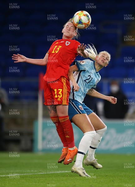 271020 - Wales Women v Norway Women - European Championship Qualifier - Rachel Rowe of Wales is challenged by Karina Savik of Norway