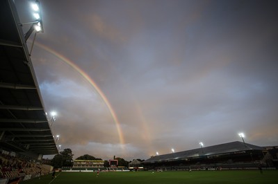 190816 - Wales Women v Republic of Ireland, Friendly Challenge - A rainbow over Rodney Parade during the game