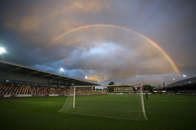 190816 - Wales Women v Republic of Ireland, Friendly Challenge - A rainbow over Rodney Parade during the game