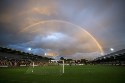 190816 - Wales Women v Republic of Ireland, Friendly Challenge - A rainbow over Rodney Parade during the game