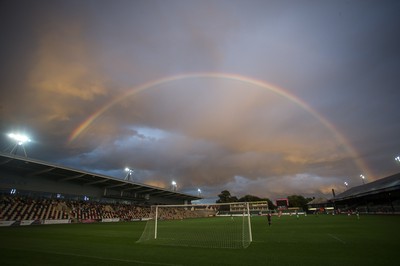 190816 - Wales Women v Republic of Ireland, Friendly Challenge - A rainbow over Rodney Parade during the game