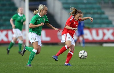 190816 - Wales Women v Republic of Ireland, Friendly Challenge - Kayleigh Green of Wales is challenged by Leanne Kieran of Ireland