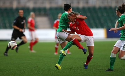 190816 - Wales Women v Republic of Ireland, Friendly Challenge - Kayleigh Green of Wales is taken down by Sophie Perry of Ireland