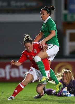 190816 - Wales Women v Republic of Ireland, Friendly Challenge - Rachel Rowe of Wales is forcefully taken down in the box by Sophie Perry of Ireland