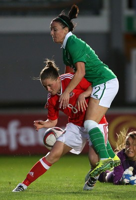 190816 - Wales Women v Republic of Ireland, Friendly Challenge - Rachel Rowe of Wales is forcefully taken down in the box by Sophie Perry of Ireland