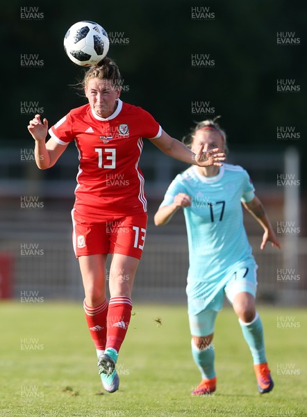 120618 - Wales Women v Russia Women - FIFA Women's World Cup Qualifying Round - Rachel Rowe of Wales headers the ball
