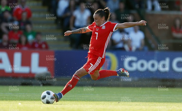 120618 - Wales Women v Russia Women - FIFA Women's World Cup Qualifying Round - Natasha Harding of Wales takes a shot at goal
