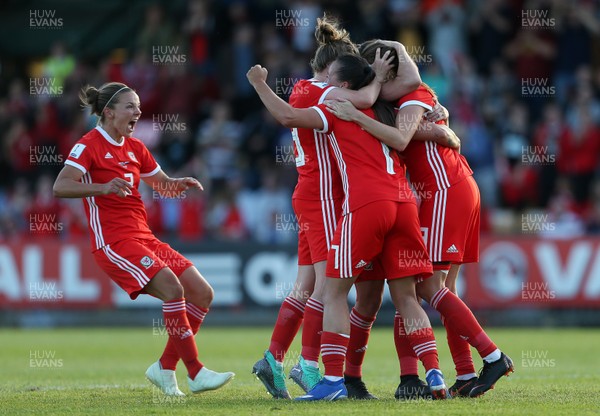 120618 - Wales Women v Russia Women - FIFA Women's World Cup Qualifying Round - Kayleigh Green of Wales celebrates scoring her second goal with team mates