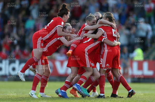 120618 - Wales Women v Russia Women - FIFA Women's World Cup Qualifying Round - Kayleigh Green of Wales celebrates scoring her second goal with team mates