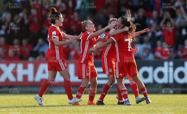120618 - Wales Women v Russia Women - FIFA Women's World Cup Qualifying Round - Natasha Harding of Wales celebrates scoring a goal with team mates