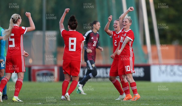 120618 - Wales Women v Russia Women - FIFA Women's World Cup Qualifying Round - Wales celebrate at full time after the victory