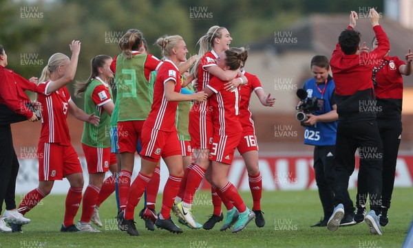 120618 - Wales Women v Russia Women - FIFA Women's World Cup Qualifying Round - Wales celebrate at full time after the victory