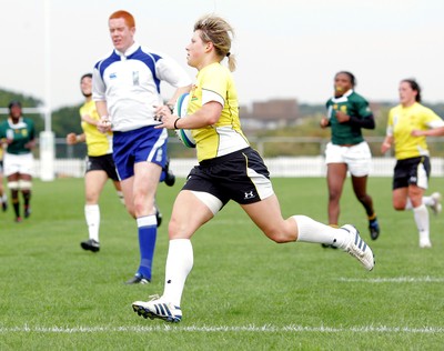 Huw Evans Agency 2010 - Wales'  Mared Evans crosses the line as she strolls in for her 1st  try Wales v South Africa  - Women's  Rugby World Cup - (9th Place Play-Off)Surrey Sports Park - 05/09/2010 - All rights reserved