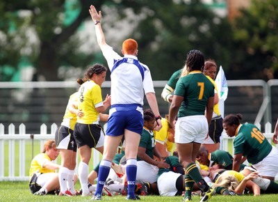 Huw Evans Agency 2010 - The referee signals a push over try for Wales' Rhian Bowden -  Wales v South Africa  - Women's  Rugby World Cup - (9th Place Play-Off)Surrey Sports Park - 05/09/2010 - All rights reserved