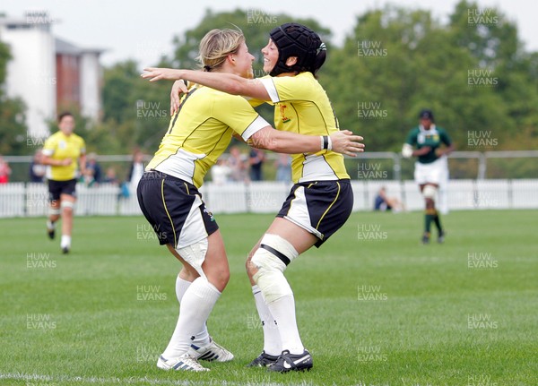 Huw Evans Agency 2010 -  Wales'  Mared Evans celebrates with Ceri Redman after scorer her 1st  try Wales v South Africa  - Women's  Rugby World Cup - (9th Place Play-Off)Surrey Sports Park - 05/09/2010 - All rights reserved