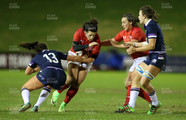 020218 - Wales Women v Scotland Women - Natwest 6 Nations - Rebecca Defilippo of Wales is tackled by Lis Thomson of Scotland