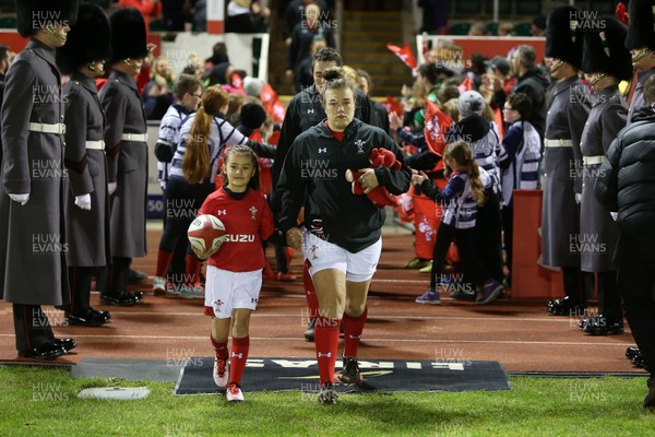 020218 - Wales U20s v Scotland U20s - Natwest 6 Nations - Carys Phillips of Wales runs out with mascot