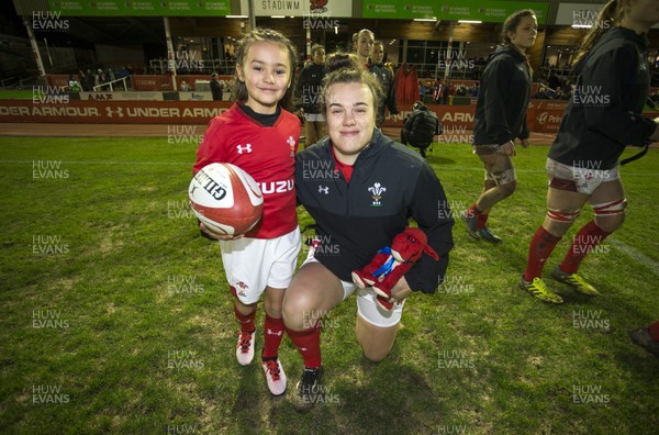020218 - Wales U20s v Scotland U20s - Natwest 6 Nations - Carys Phillips of Wales with mascot