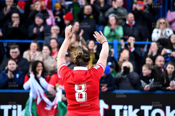 020422 - Wales Women v Scotland Women - TikTok Women’s Six Nations - Siwan Lillicrap of Wales with supporters at the end of the game
