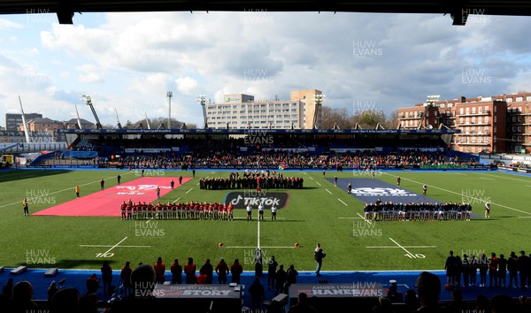 020422 - Wales Women v Scotland Women - TikTok Women’s Six Nations - A general view of Cardiff Arms Park during the anthems