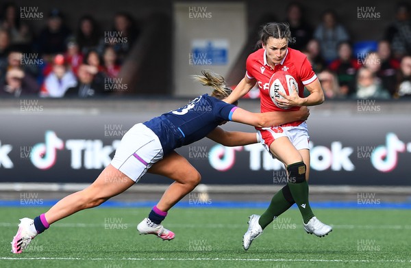 020422 - Wales Women v Scotland Women - TikTok Women’s Six Nations - Jasmine Joyce of Wales is tackled by Emma Orr of Scotland