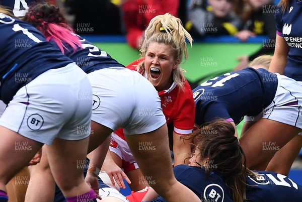 020422 - Wales Women v Scotland Women - TikTok Women’s Six Nations - Alex Callender of Wales celebrates after Sioned Harries try