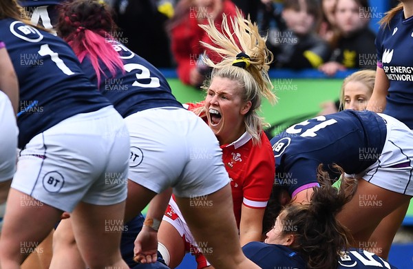 020422 - Wales Women v Scotland Women - TikTok Women’s Six Nations - Alex Callender of Wales celebrates after Sioned Harries try