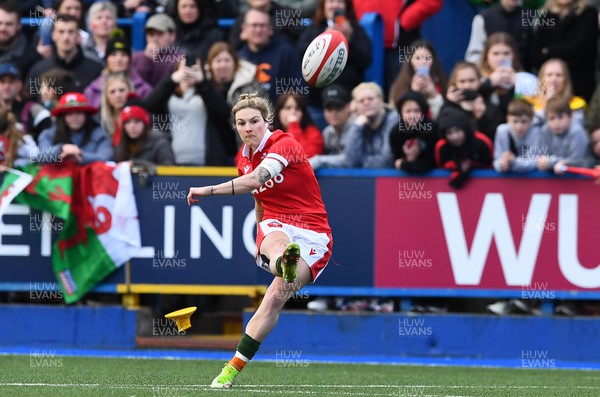 020422 - Wales Women v Scotland Women - TikTok Women’s Six Nations - Keira Bevan of Wales kicks at goal