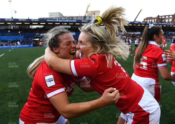 020422 - Wales Women v Scotland Women - TikTok Women’s Six Nations - Kelsey Jones and Alex Callender of Wales celebrate at the end of the game