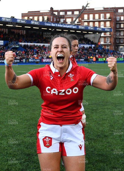 020422 - Wales Women v Scotland Women - TikTok Women’s Six Nations - Ffion Lewis of Wales celebrate at the end of the game
