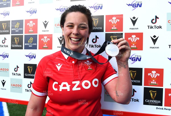 020422 - Wales Women v Scotland Women - TikTok Women’s Six Nations - Sioned Harries of Wales with her player of the match award at the end of the game