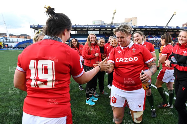 020422 - Wales Women v Scotland Women - TikTok Women’s Six Nations - Sioned Harries and Donna Rose of Wales at the end of the game