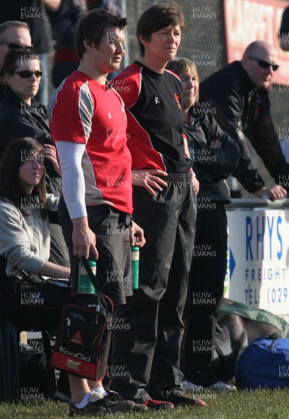 02.02.08 The Women's 6 Nations. Wales vs. Scotland. Taffs Well RFC, Cardiff, Wales.  Conditioning coach coach Ryan Harris(L) & attached coach Liza Burgess look on as Wales Women take on Scottish at Taffs Well RFC.  