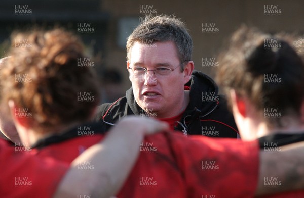 02.02.08 The Women's 6 Nations. Wales vs. Scotland. Taffs Well RFC, Cardiff, Wales. 
 
Head Coach Jason Lewis congratulates his team after a hard fought win over Scotland. 
 
