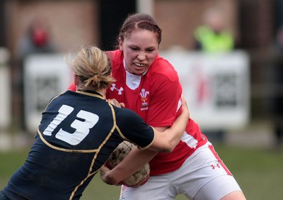 120212 Wales v Scotland - Womens 6 Nations rugby -  Wales' Charlie Murrray is tackled by Scotland's Laura Steven