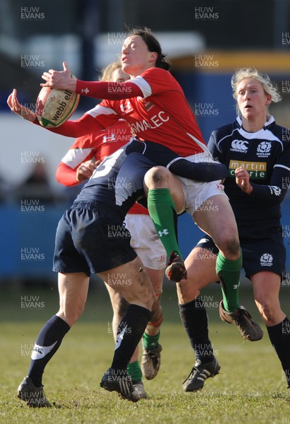 14.02.10 - Wales Women v Scotland Women- Womens Six Nations 2010 - Mellissa Berry of Wales takes high ball as Lucy Millard tackles. 