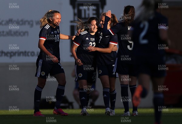 150621 - Wales Women v Scotland Women - International Friendly - Erin Cuthbert of Scotland celebrates scoring a goal with team mates