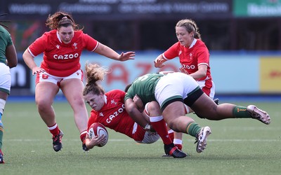 131121 - Wales Women v South Africa Women - Autumn Internationals - Natalia John of Wales is tackled by Babalwa Latsha of South Africa