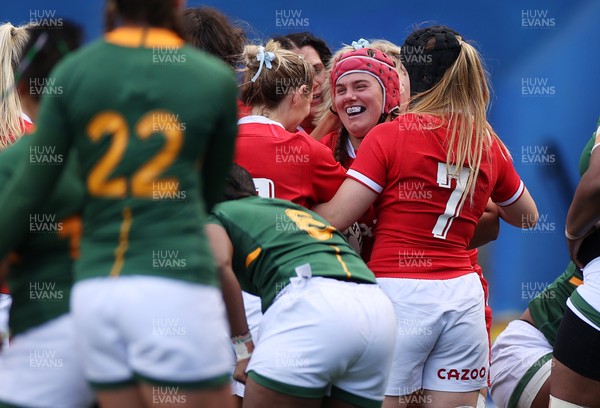 131121 - Wales Women v South Africa Women - Autumn Internationals - Carys Phillips of Wales celebrates scoring her third try with team mates