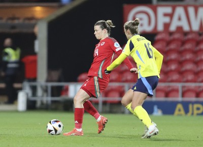 250225 - Wales v Sweden - UEFA Women's Nations League - Hayley Ladd of Wales in action