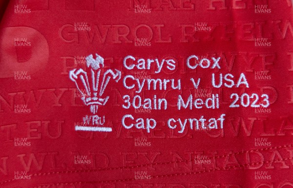 300923 - Wales Women v USA Women, International Test Match - Carys Cox’s match shirt hangs in the Wales changing room ahead of the team arrival
