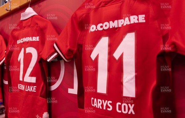 300923 - Wales Women v USA Women, International Test Match - Carys Cox’s match shirt hangs in the Wales changing room ahead of the team arrival