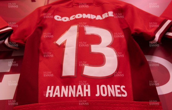 300923 - Wales Women v USA Women, International Test Match - Hannah Jones match shirt hangs in the Wales changing room ahead of the team arrival