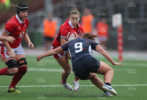 300923 - Wales Women v USA Women, International Test Match - Keira Bevan of Wales takes on Carly Waters of USA