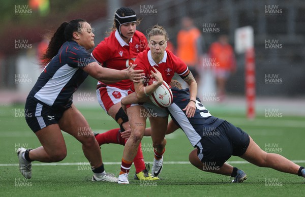 300923 - Wales Women v USA Women, International Test Match - Keira Bevan of Wales is tackled by Carly Waters of USA